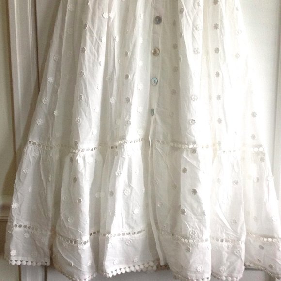 Farm Rio Harmonia Button Front Fringe Cami Dress Cottagecore Feminine WhiteParty - Picture 5 of 10